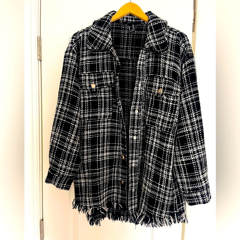 Plaid Tweed Jacket with Pockets